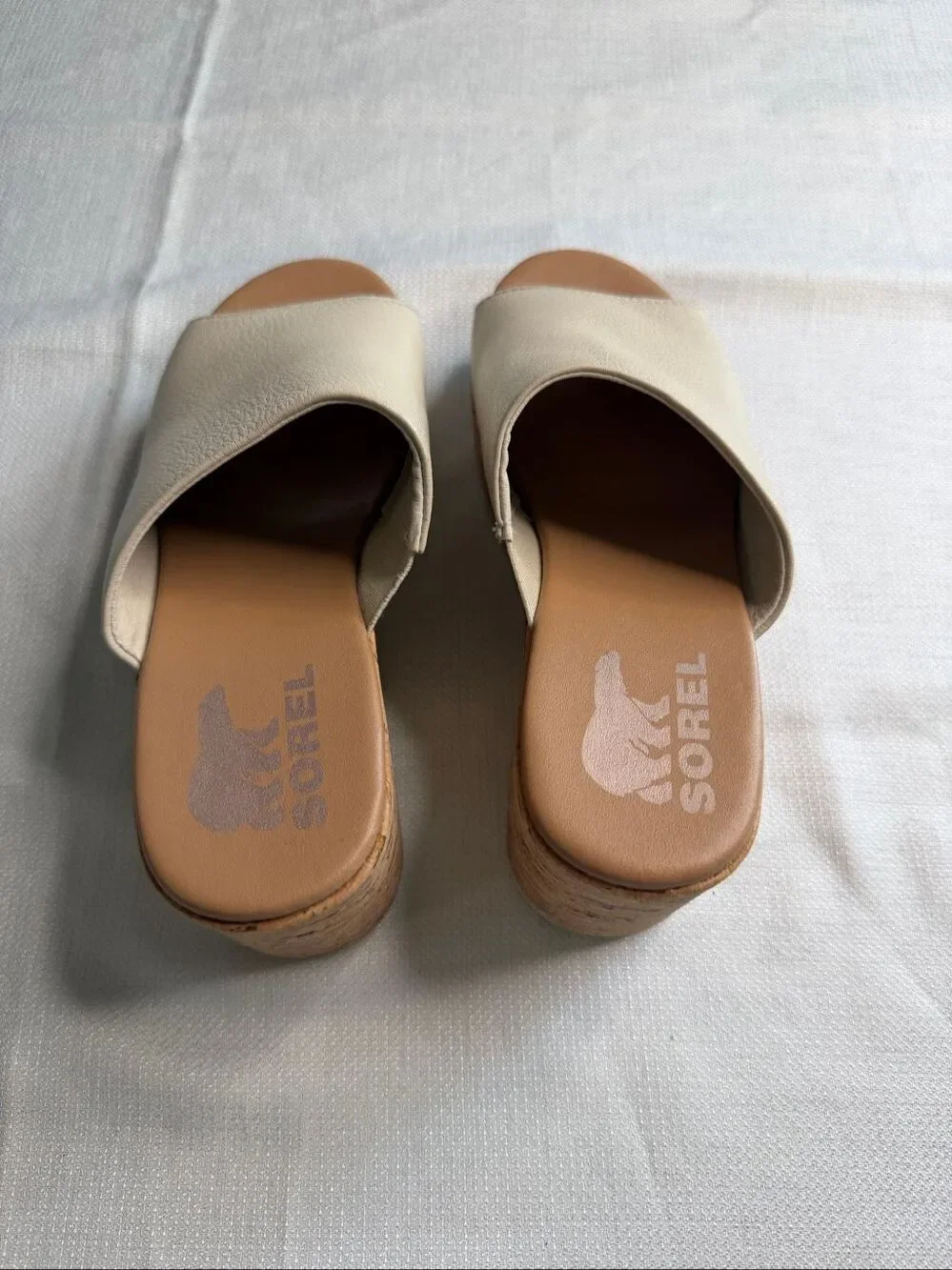 Sorel Women’s Cameron Wedge Mule Leather Slip On Taupe Platform Sandals Size 6